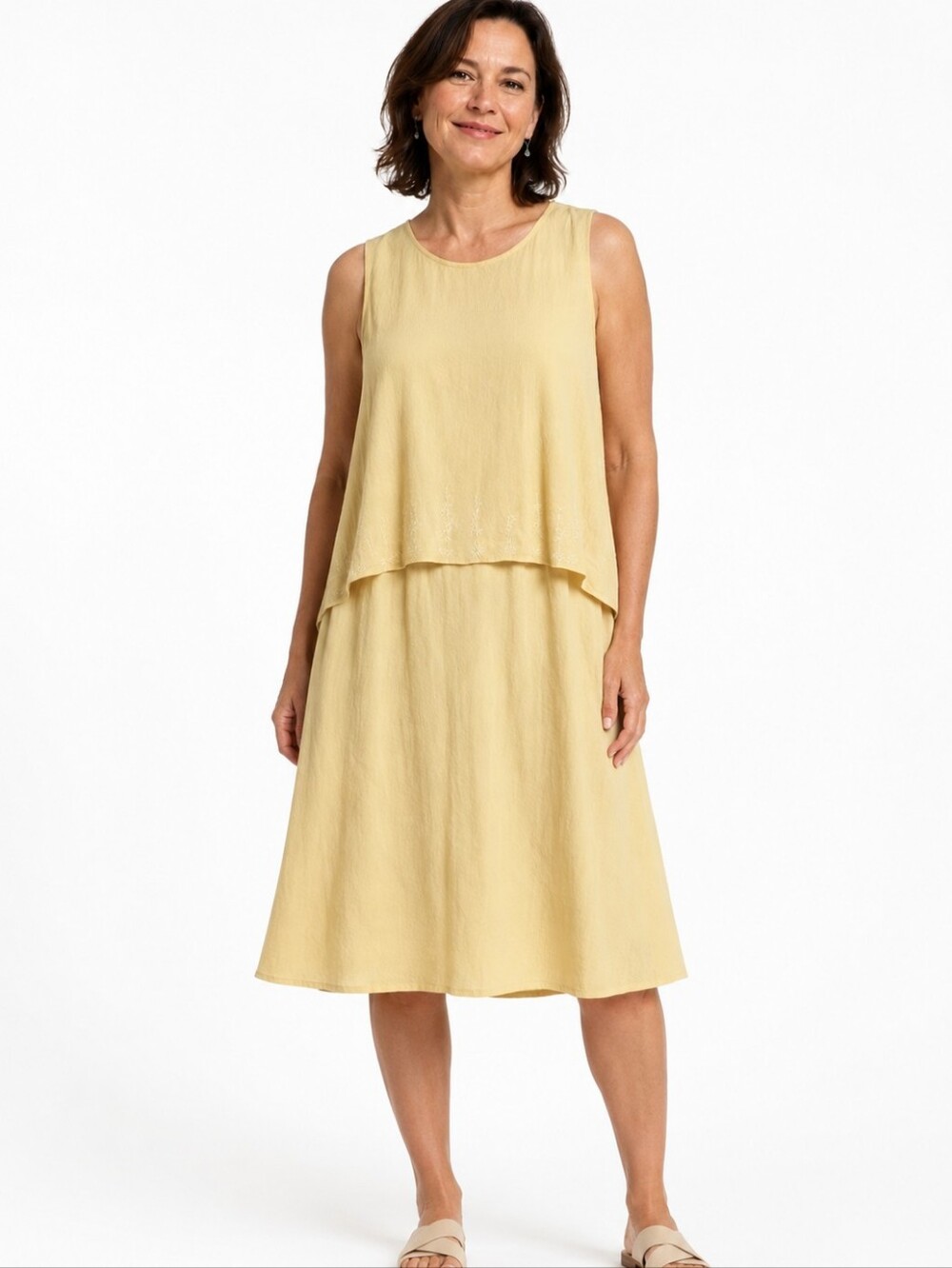Poems Collection Vintage Yellow Crinkled Rayon Layered Midi Dress Sz 6